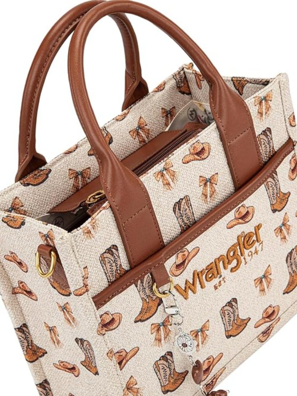 Wrangler Rodeo Icons Tote Bags Medium Satchel Handbags Western Canvas Top Handle - Picture 6 of 7